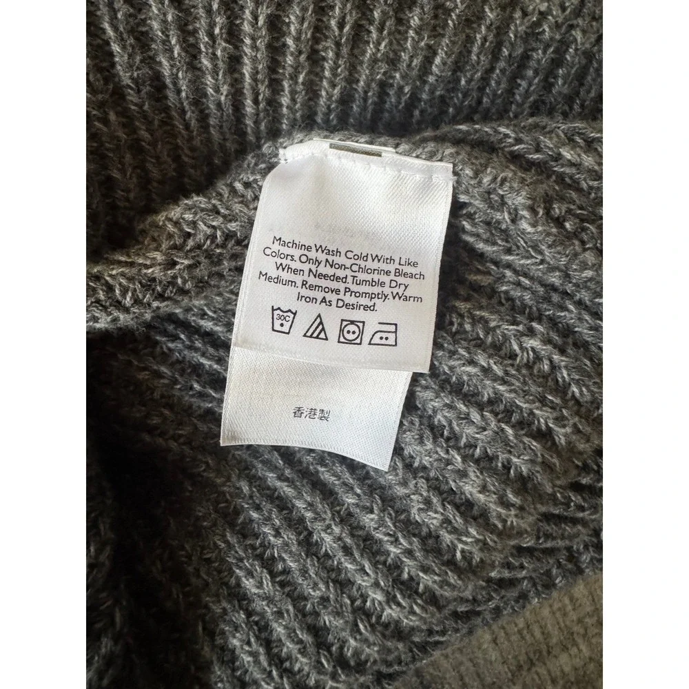 Eddie‎ Bauer Sweater Mens Large Gray Rib Knit Henley Cotton Pullover Heavy Knit